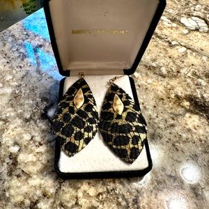 Black Leather and gold earrings